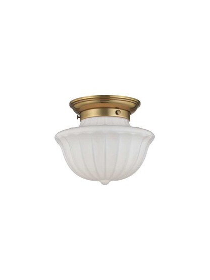 Dutchess 1-Light Small Flush Mount in Aged Brass.